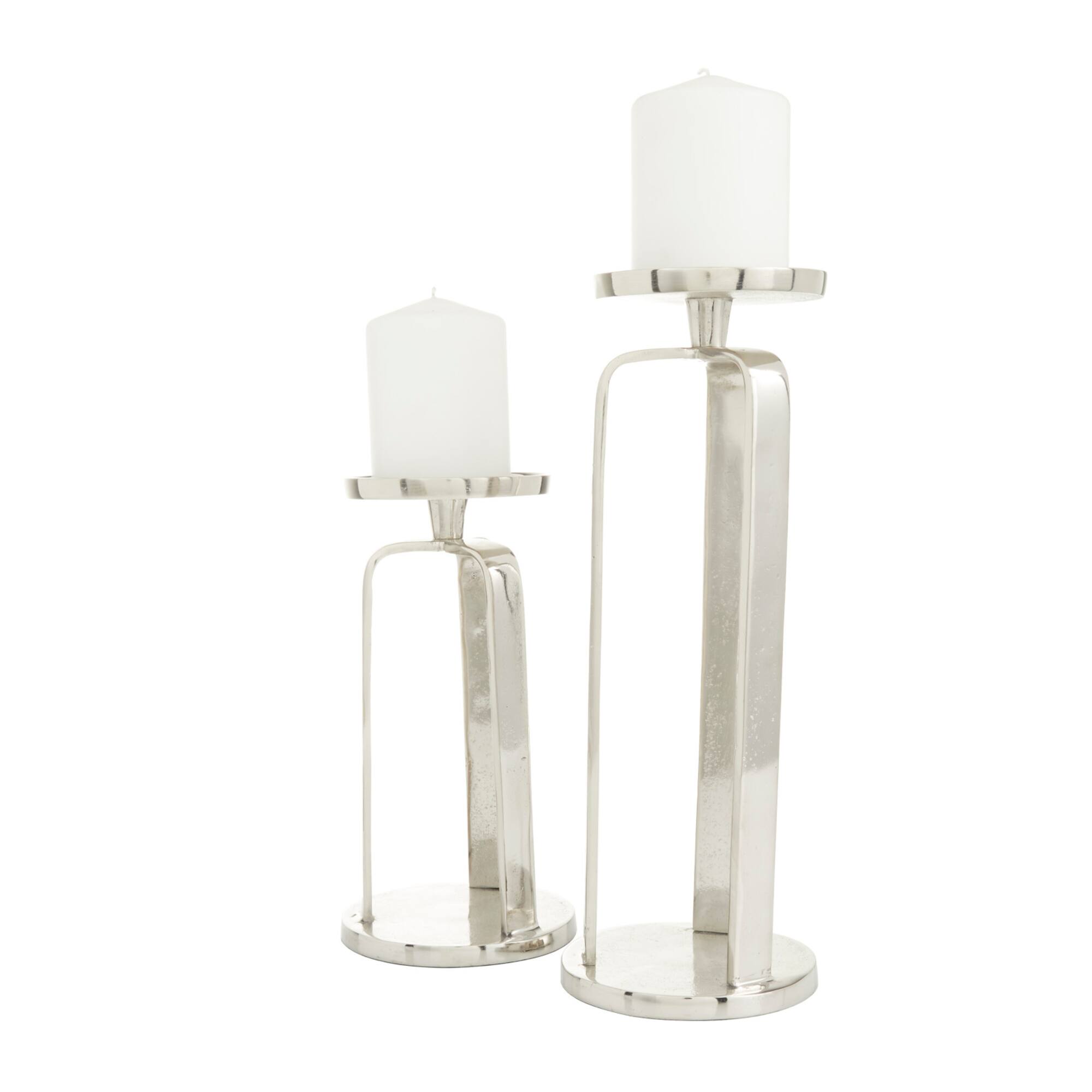 Silver Aluminum Modern Candle holder 14",10"